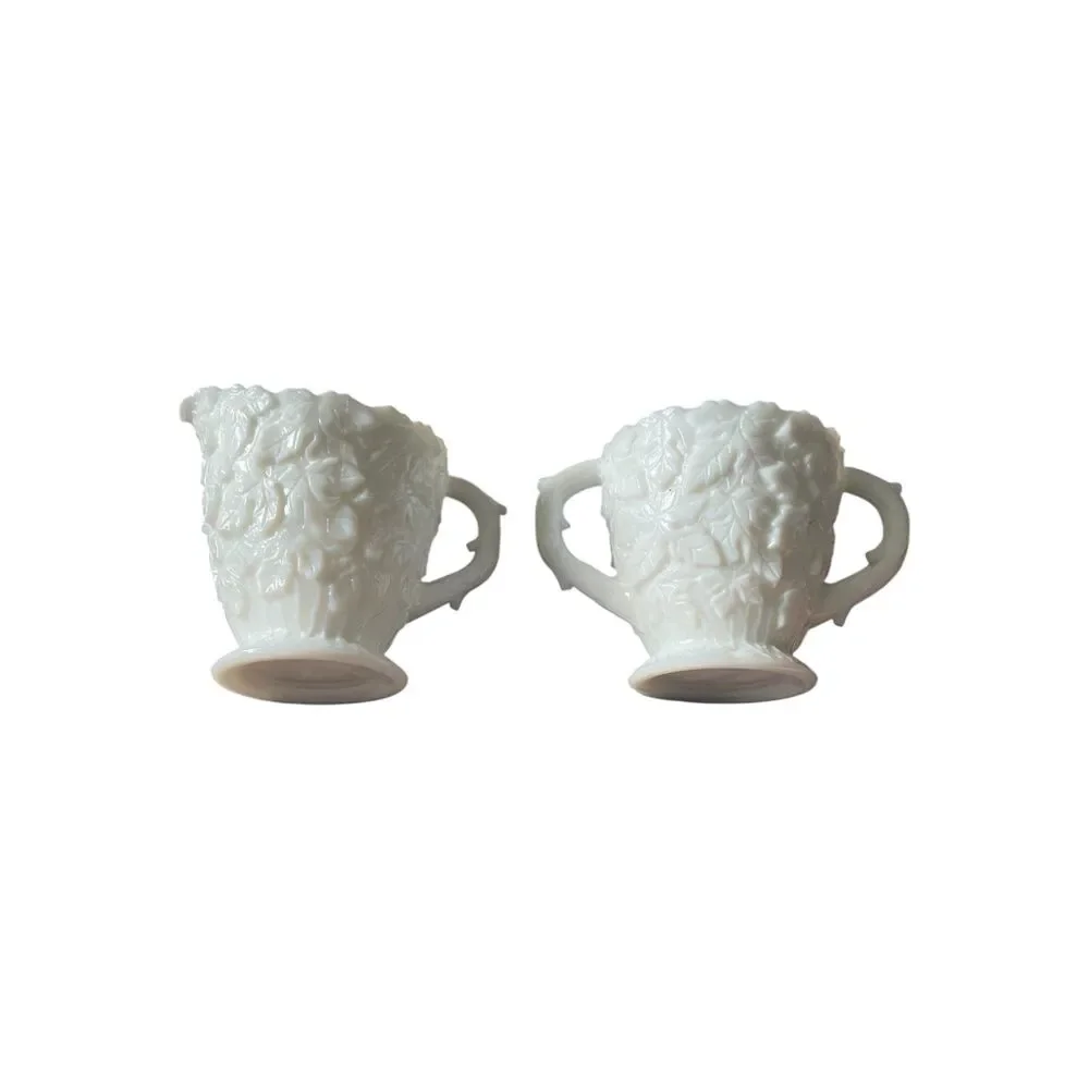 Vintage Midcentury Westmoreland White Milk Glass Creamer/Sugar Set in Bramble